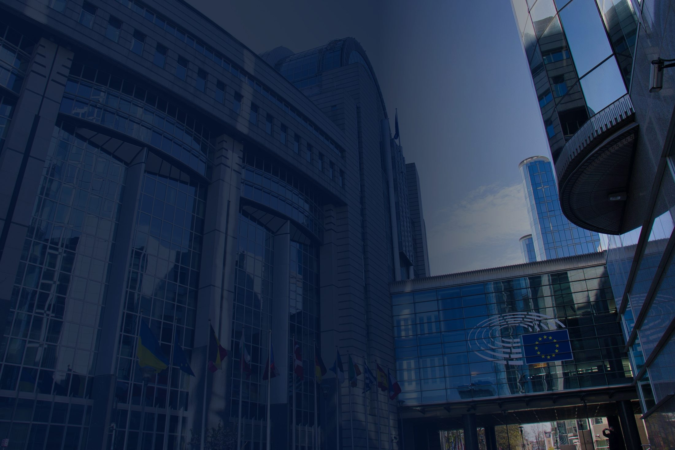 Прапор України серед прапорів країн-членів ЄС біля будівлі Європейського парламенту в Брюсселі
